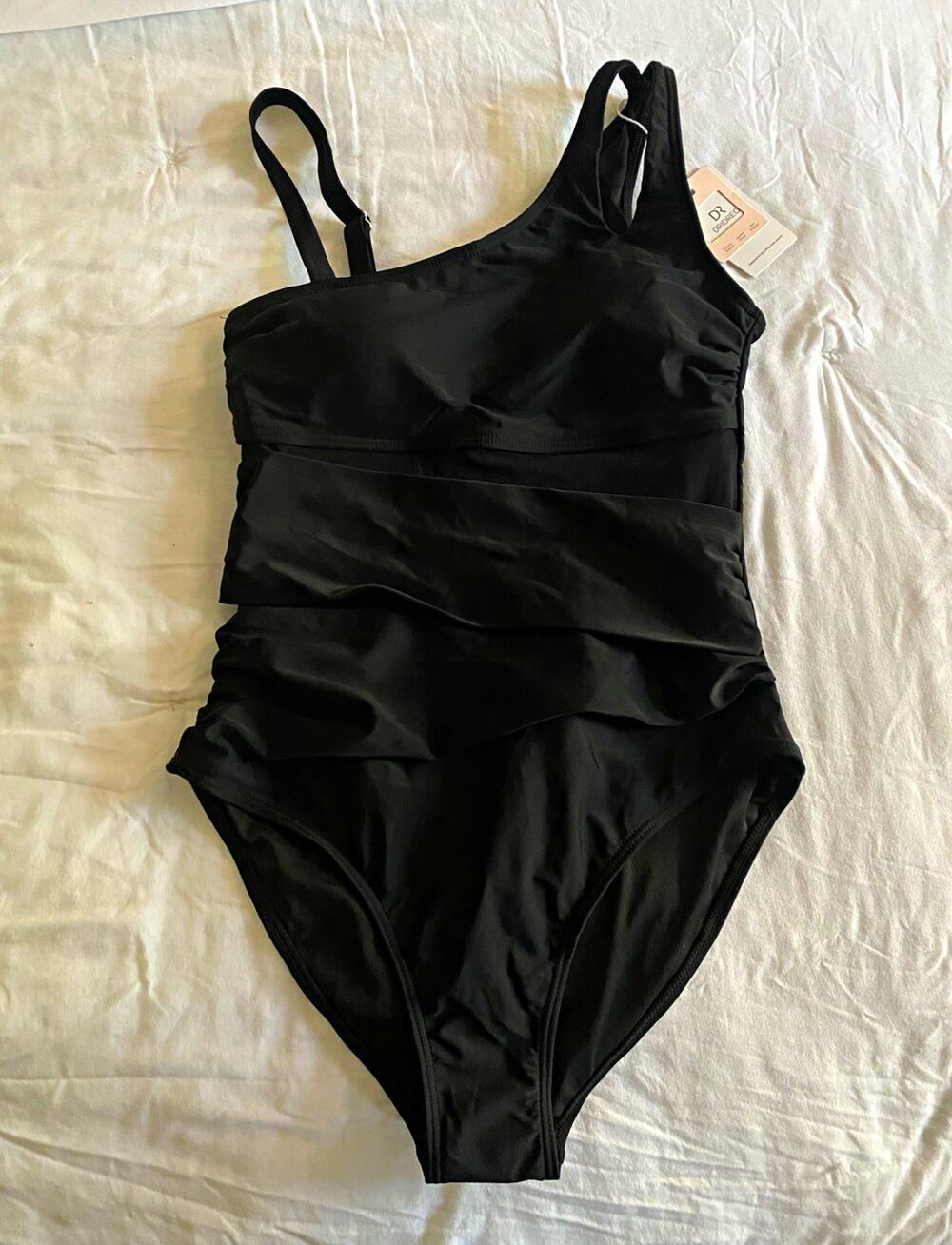 DRIDREO Black One Piece Swimsuit S Nylon Spandex Mesh Lined Wide Straps New